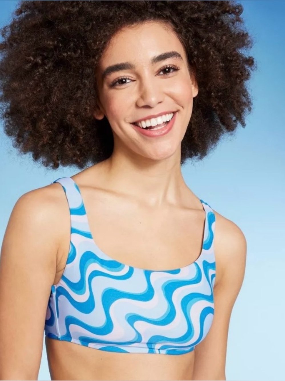 Blue Wave Print Bikini Top